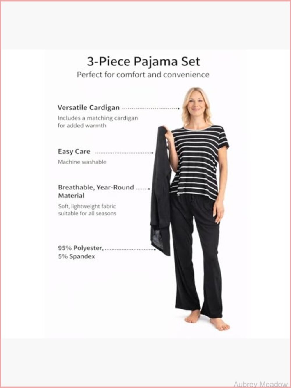 3 Piece Pajama Lounge Set with Cardigan - Picture 4 of 7